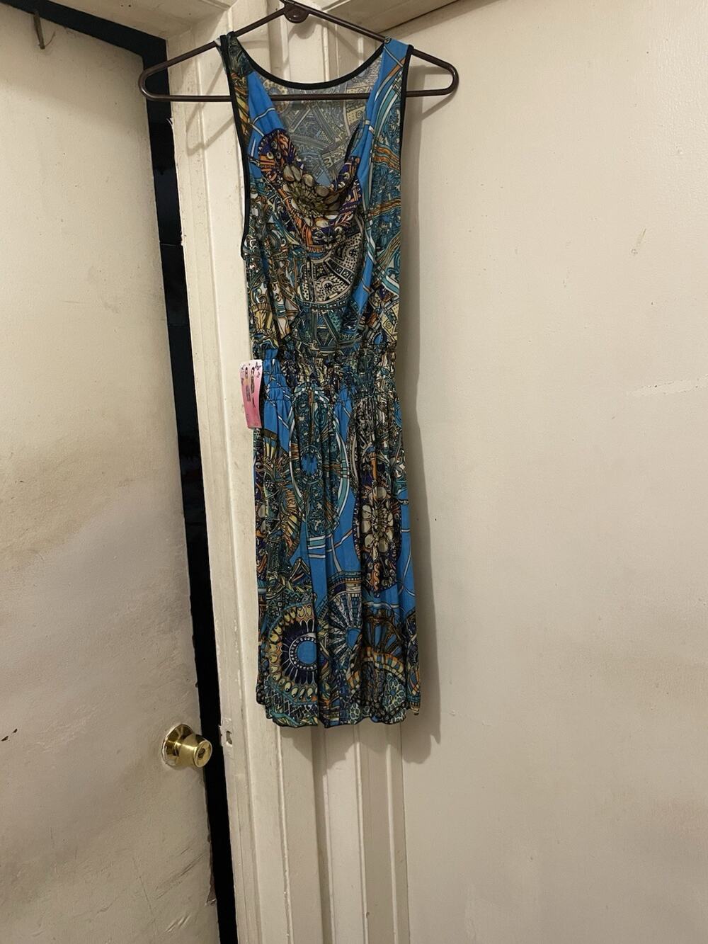 Women’s Boho Blue Mosaic Print Sleeveless Midi Dress | Size XXL